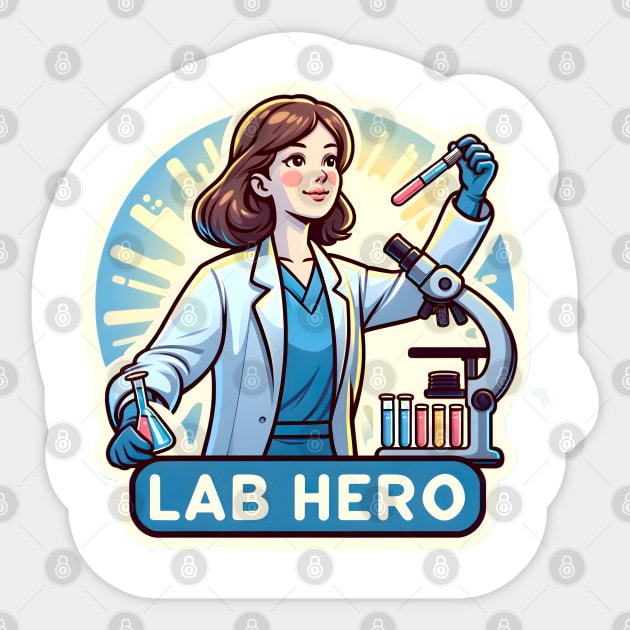 Women in STEM: Lab Hero Steminist Female Scientist with Microscope Sticker by PuckDesign